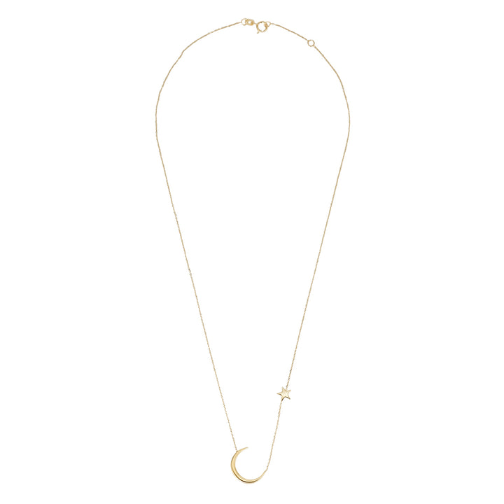 9ct gold moon & north star necklace on white background