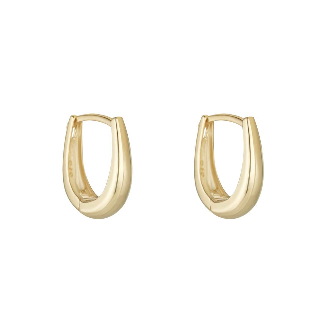 9ct gold bulbous huggie hoop earrings on white background