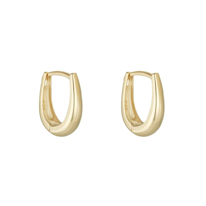 9ct gold bulbous huggie hoop earrings on white background