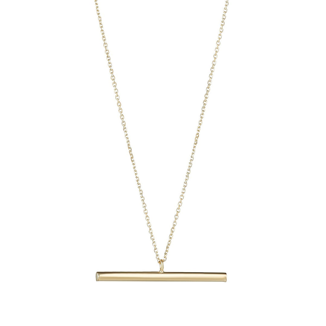 9ct gold t-bar necklace on white background