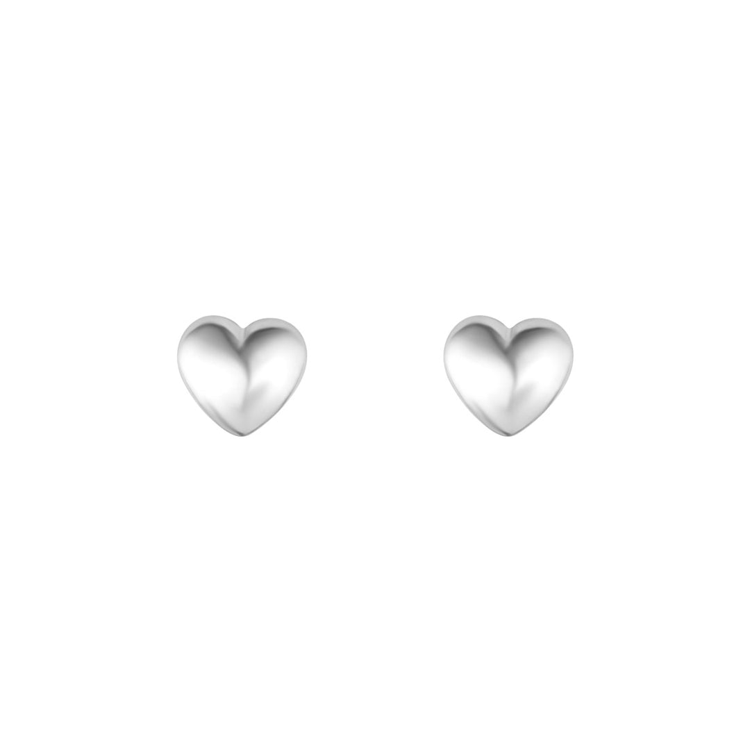 silver solid heart stud earrings on white background