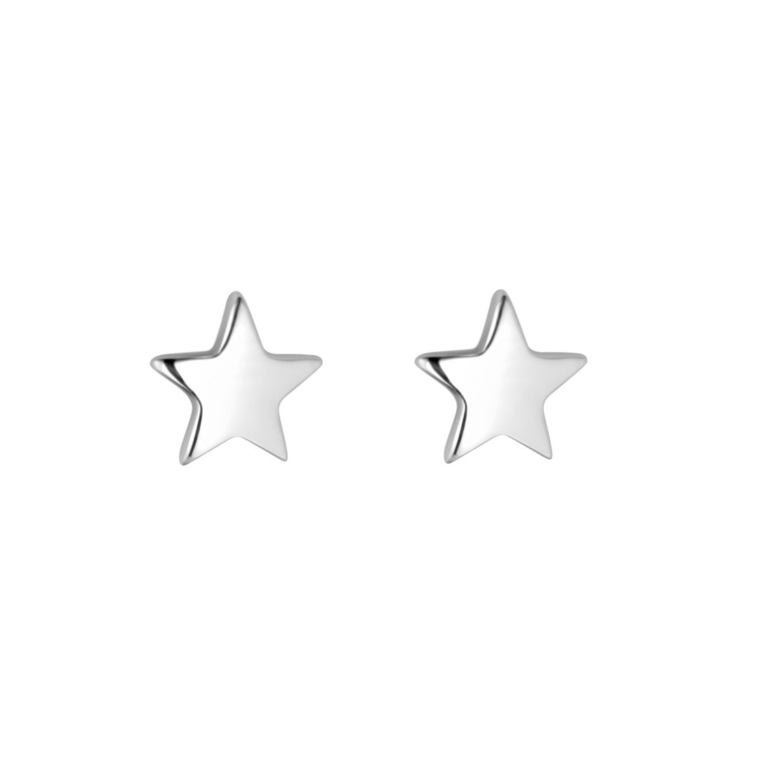 silver solid star stud earrings on white background