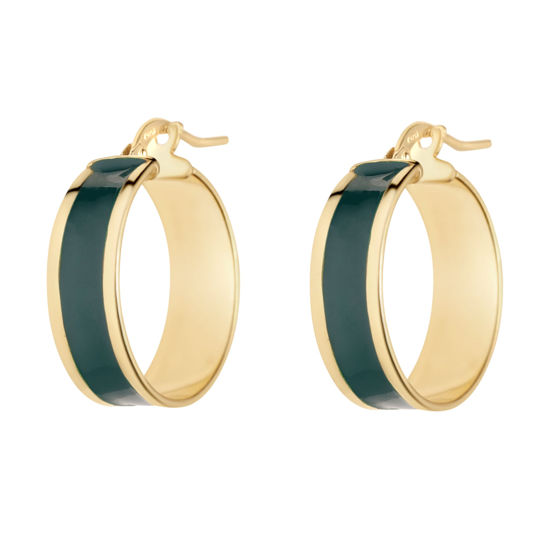9ct yellow gold hoops with green enamel