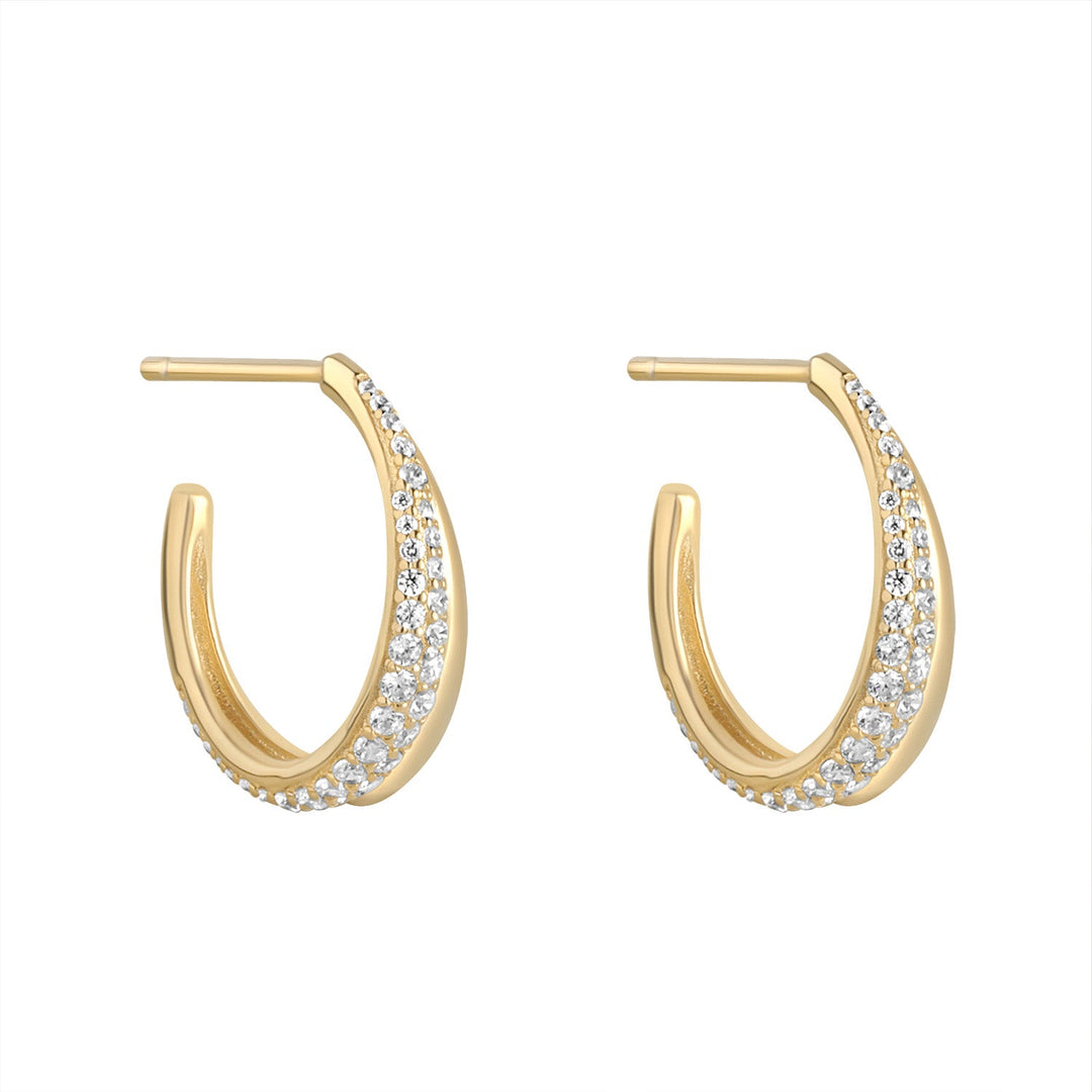 gold plated open hoop cz earrings on white background