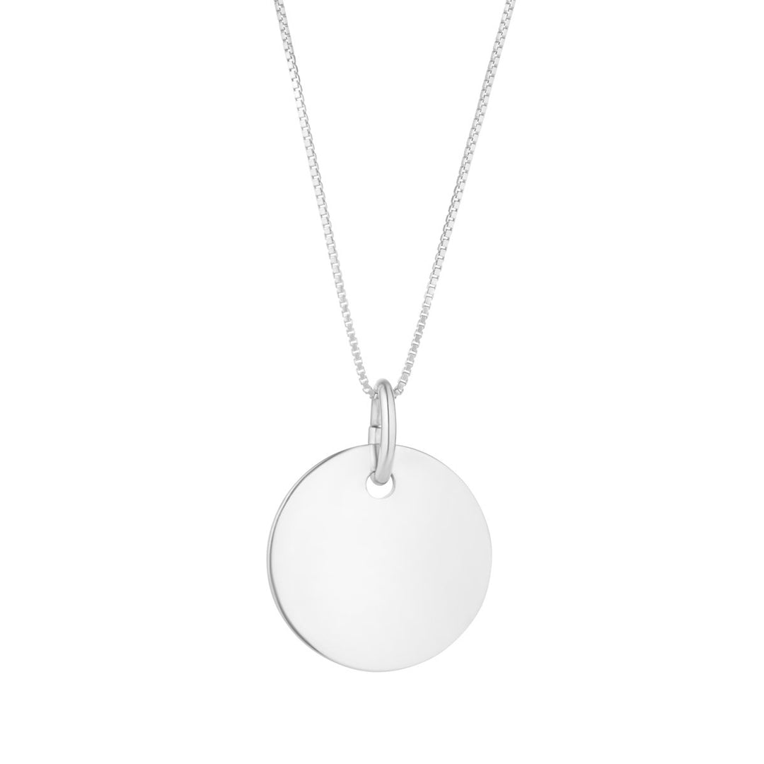 silver solid 17mm engravable necklace on white background