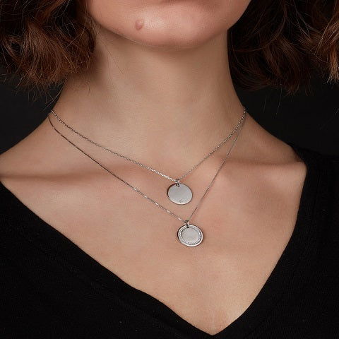 Silver Disc Pendant with Cubic Set Circle