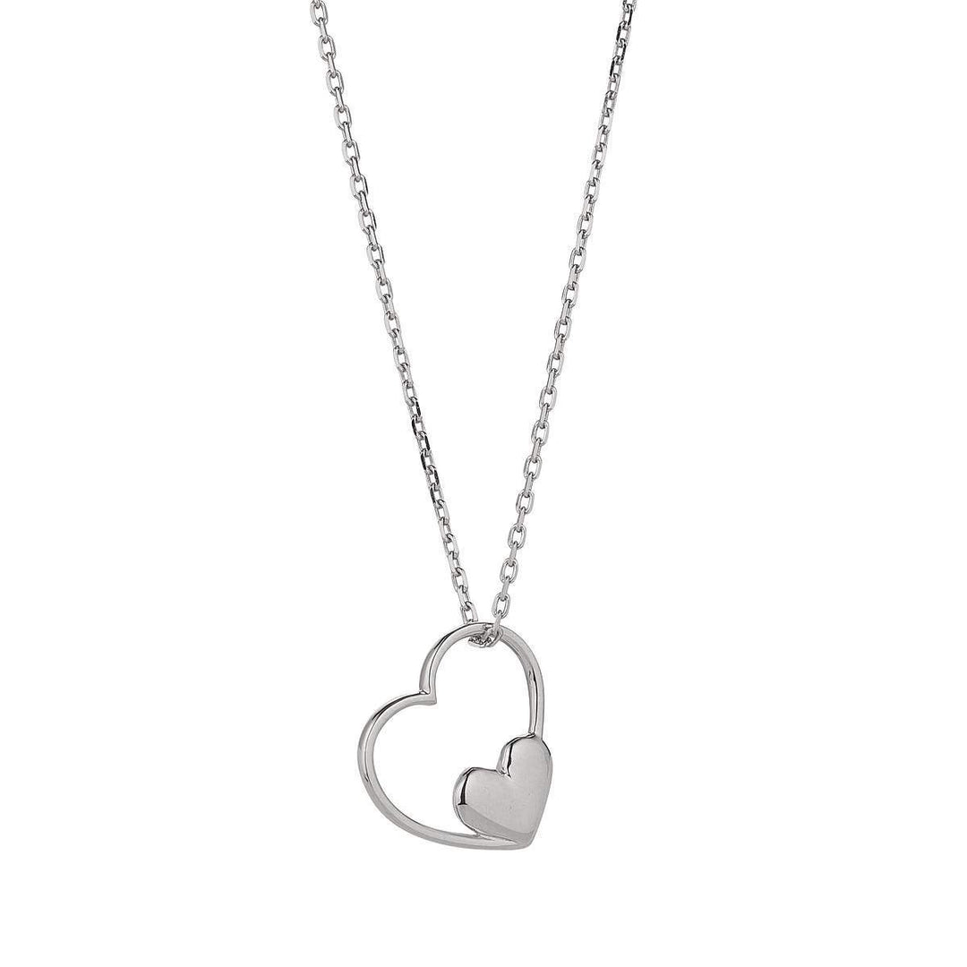 silver double heart pendant on white background