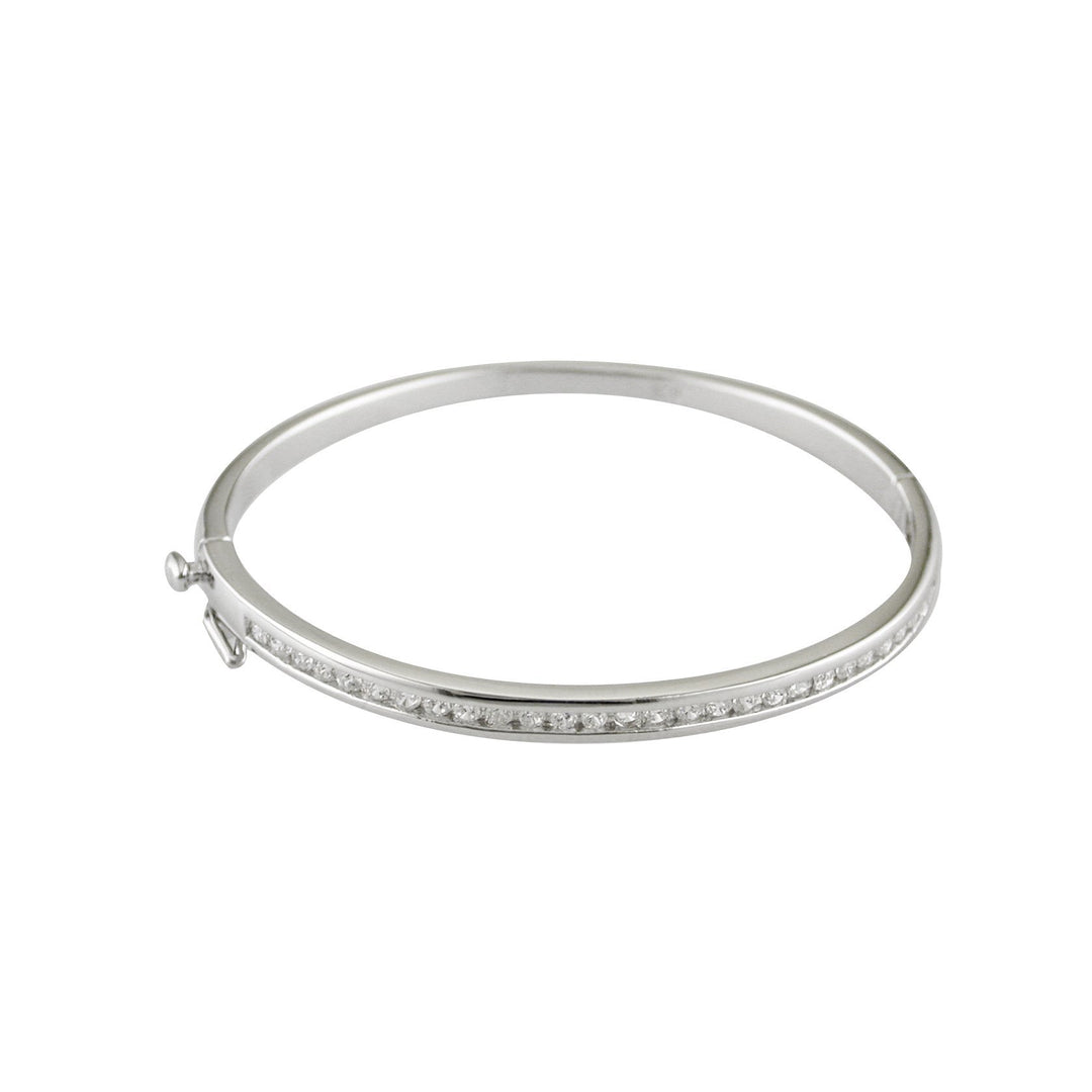 Jeweled sterling silver bangle bracelet on a white background