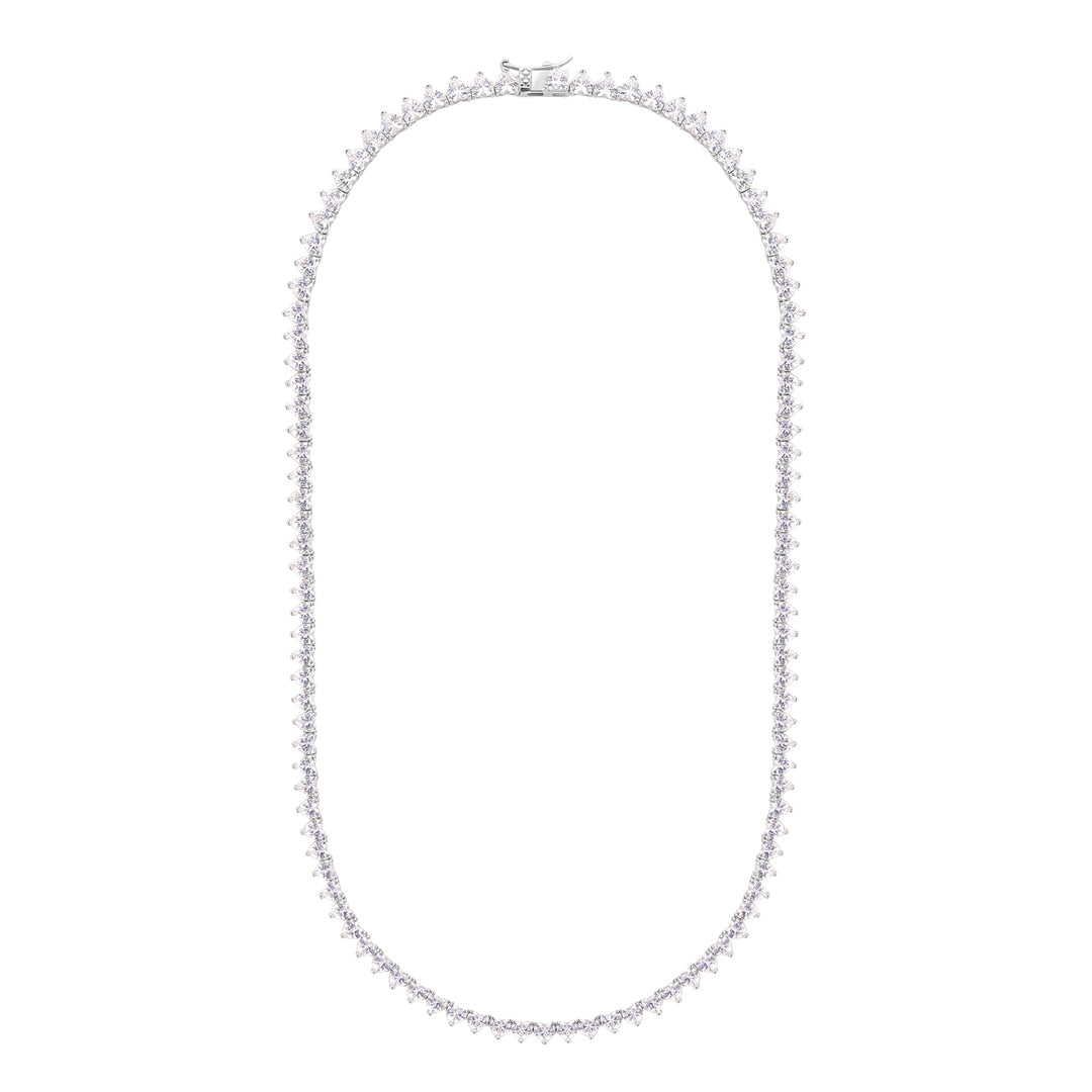 silver heart claw set tennis necklet on white background