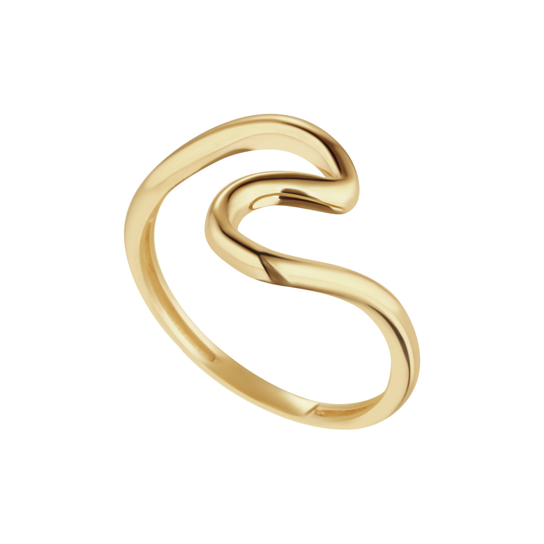 9ct gold wave ring on white background