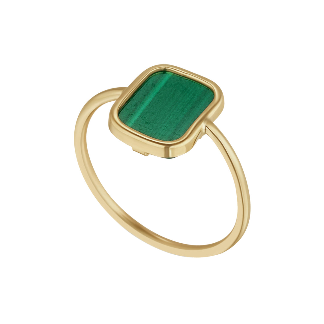 9ct gold malachite rectangle ring on white background