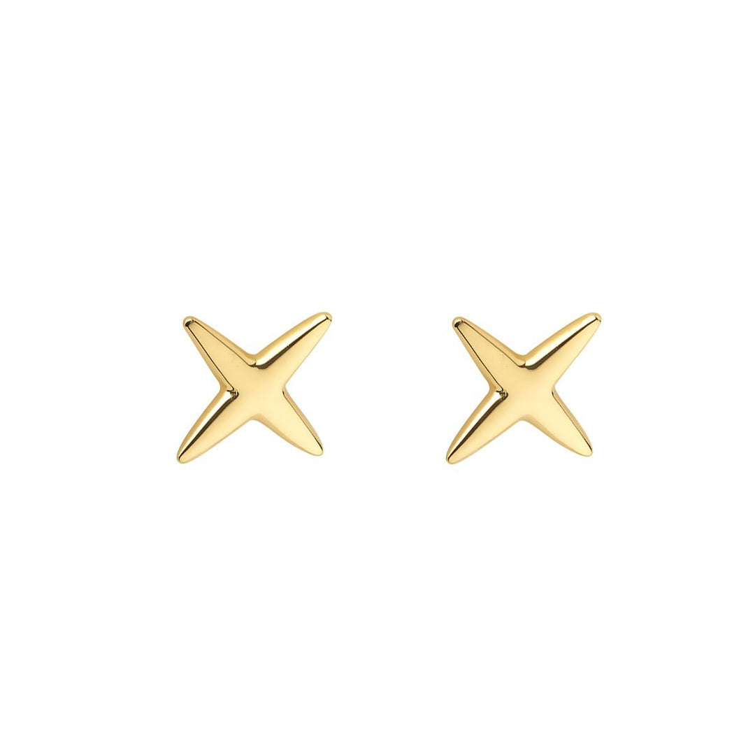 9ct gold "kiss" stud earrings on white background