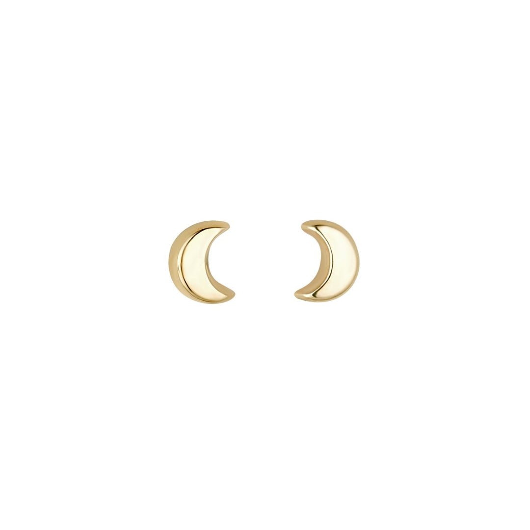9ct gold moon stud earrings on white background