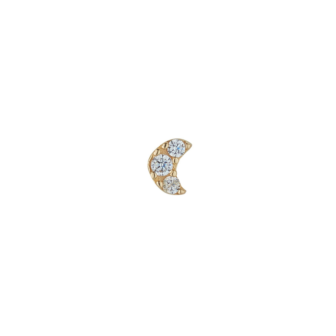 9ct gold cubic zirconia moon piercing earring on white background