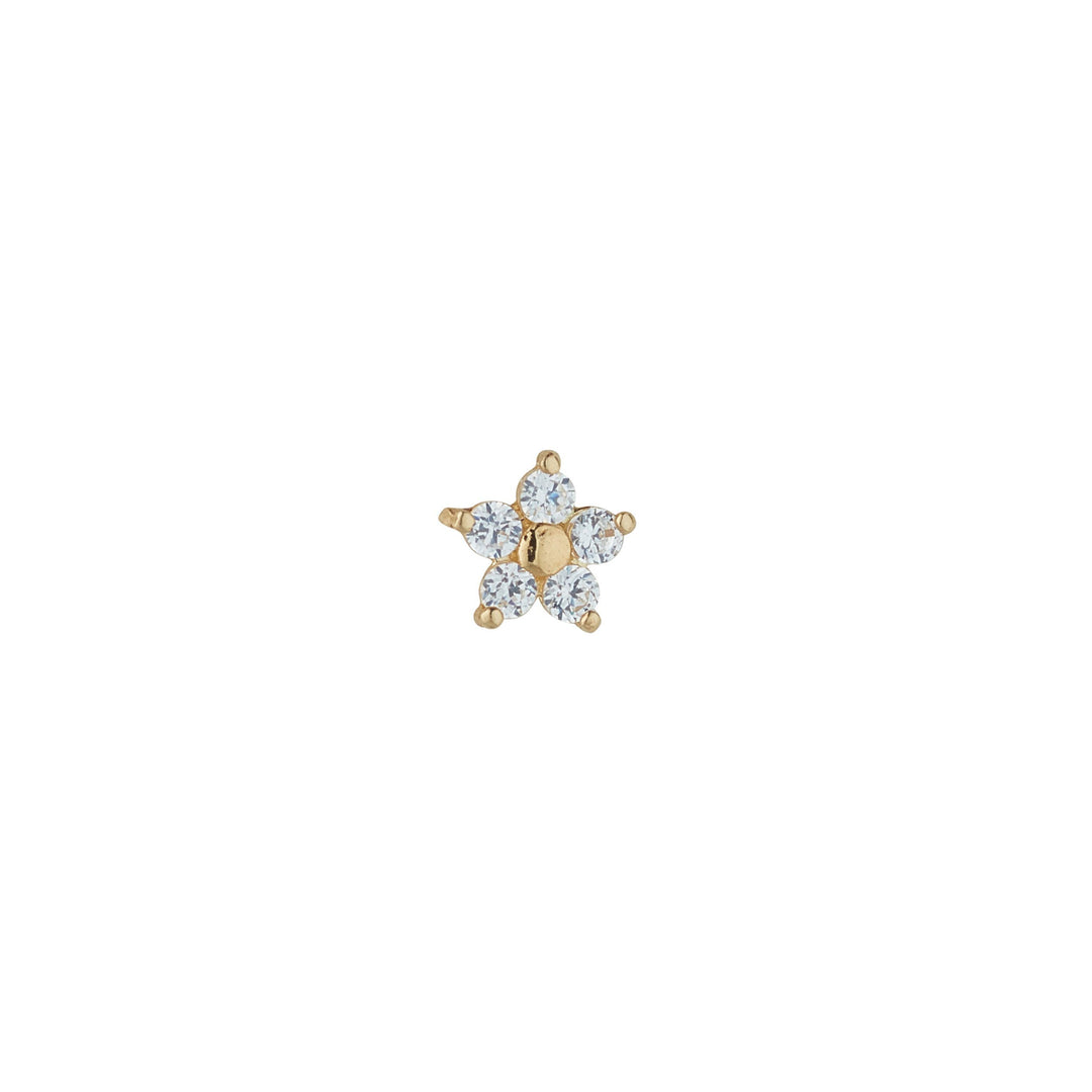 9ct gold cubic flower piercing earring on white background