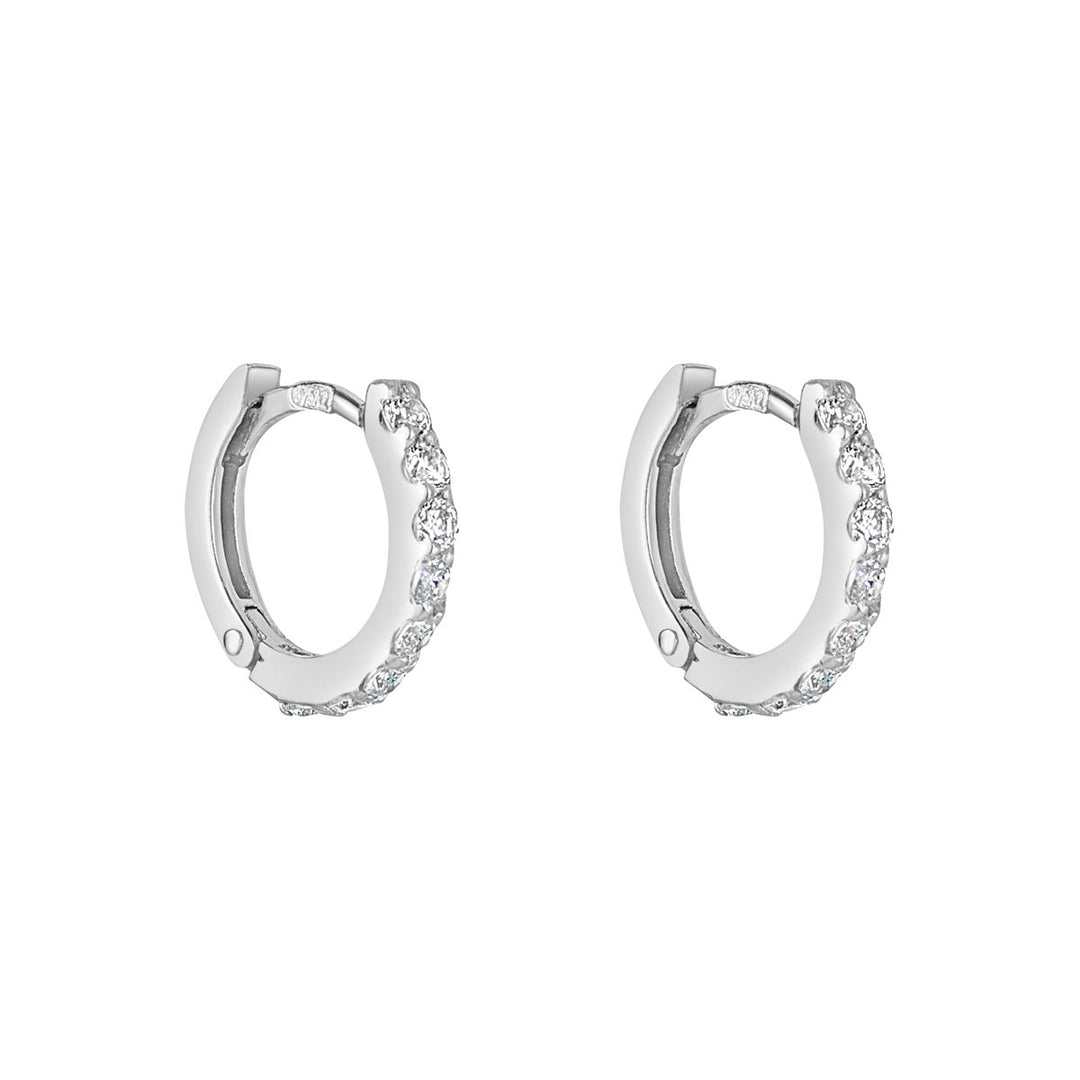 white gold cubic claw set 10mm huggie earring on white background