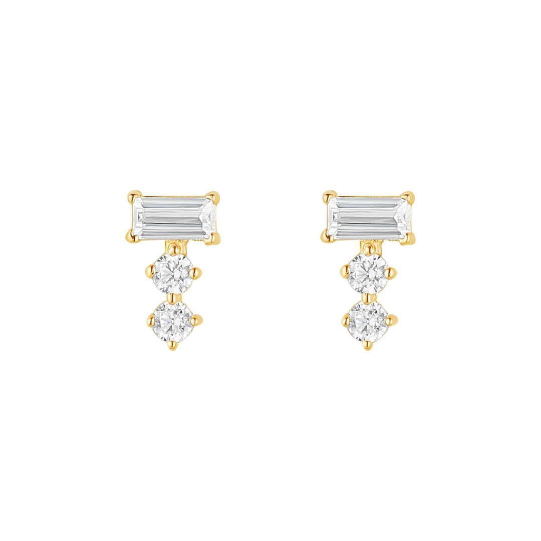 9ct Gold CZ Baguette Stack Stud Earrings
