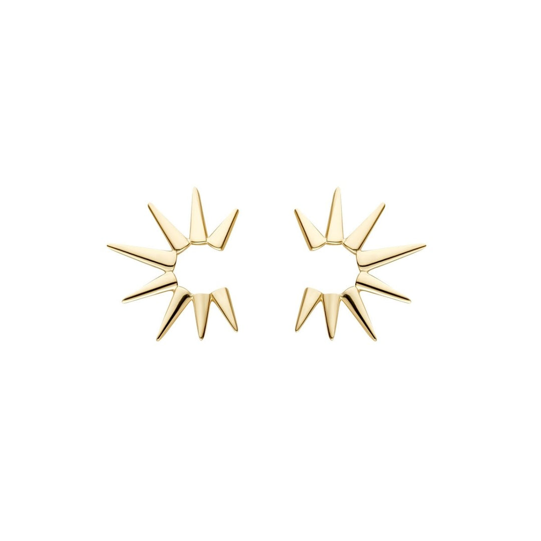 9ct gold spike circle stud earrings on white background