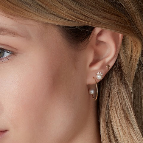 9ct Gold Hoop Earrings With Pearl Tip