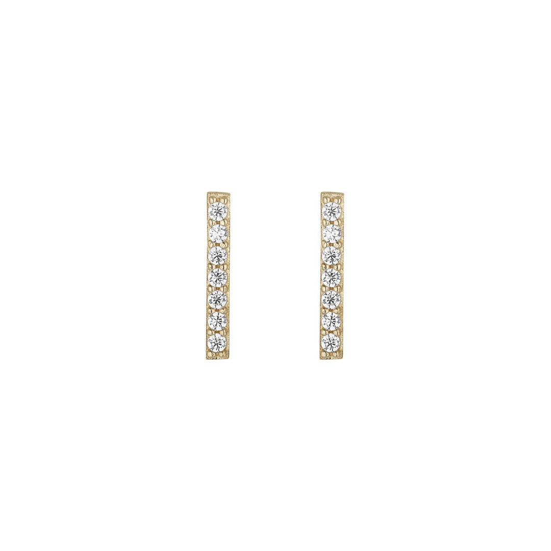 9ct gold cz bar stud earrings on white background