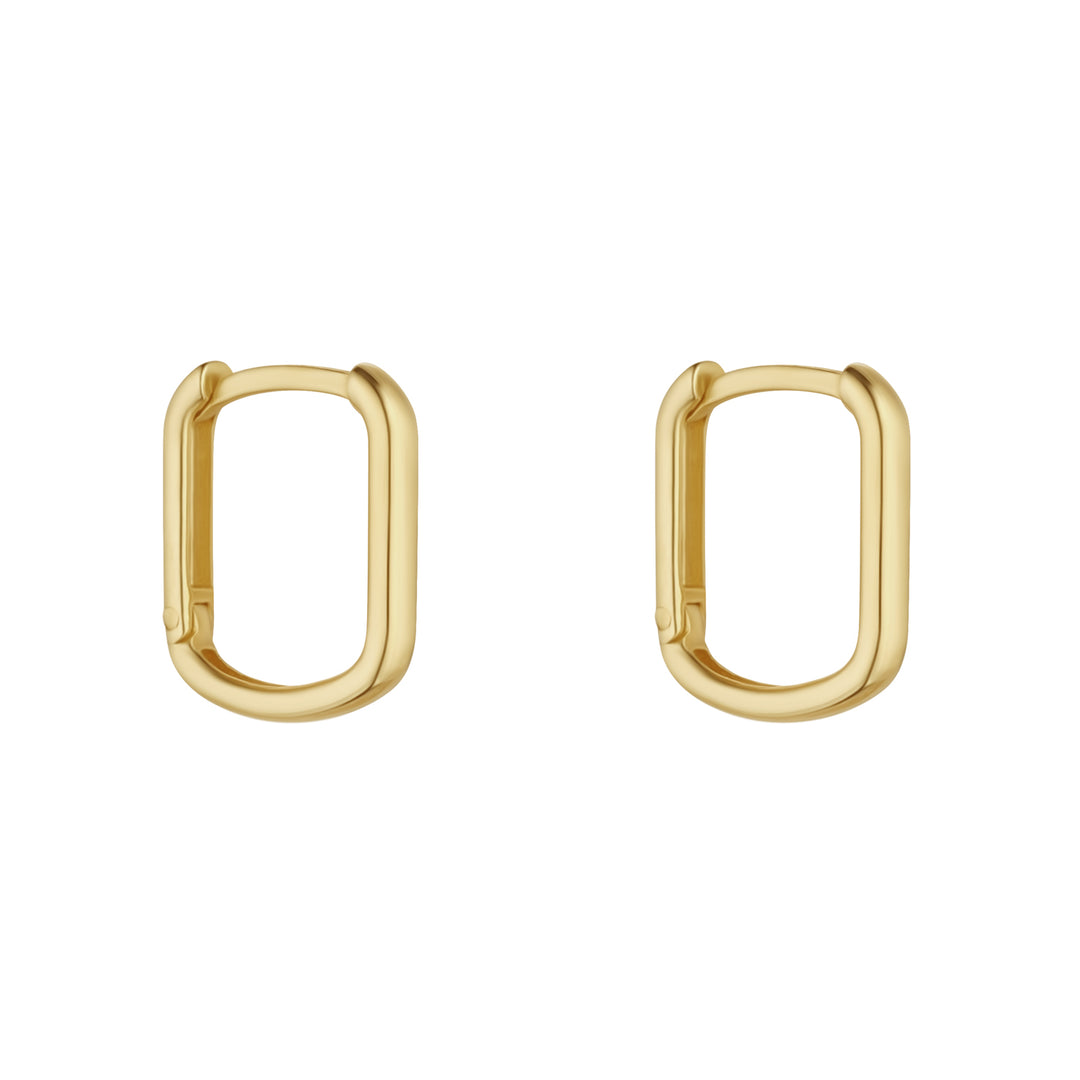9ct gold oval huggie earrings on white background