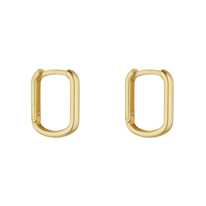 9ct gold oval huggie earrings on white background