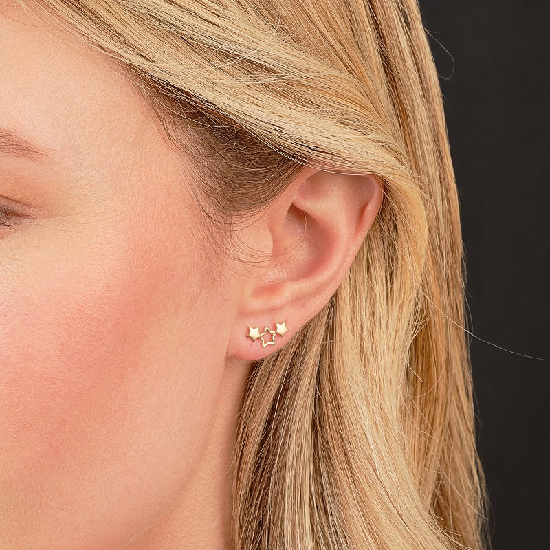 9ct Gold Triple Star Climber Earrings