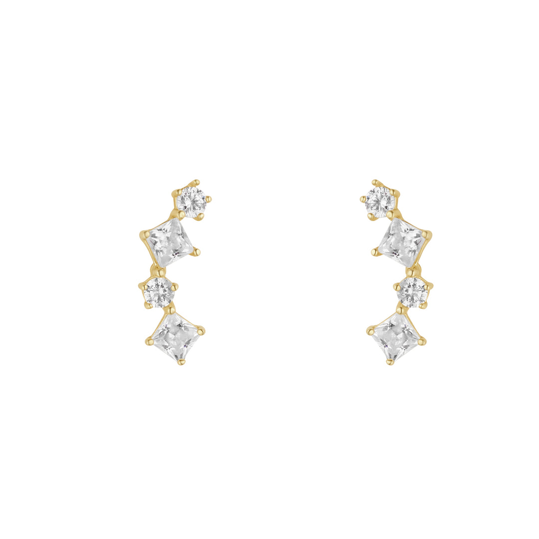 9ct gold 4 cubic zirconia scattered climber earrings on white background