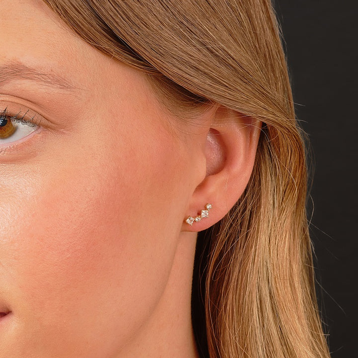 9ct Gold 4 Cubic Zirconia Scattered Climber Earrings
