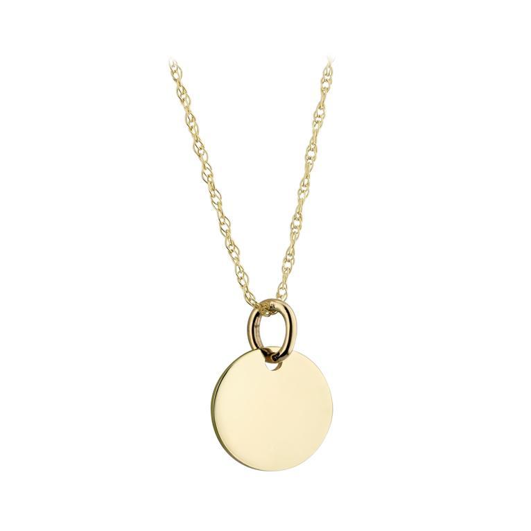 9ct gold solid 17mm engravable necklace on white background