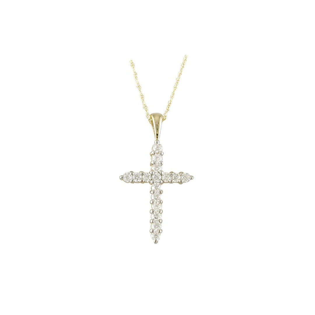 9ct gold cz set cross pendant on white background