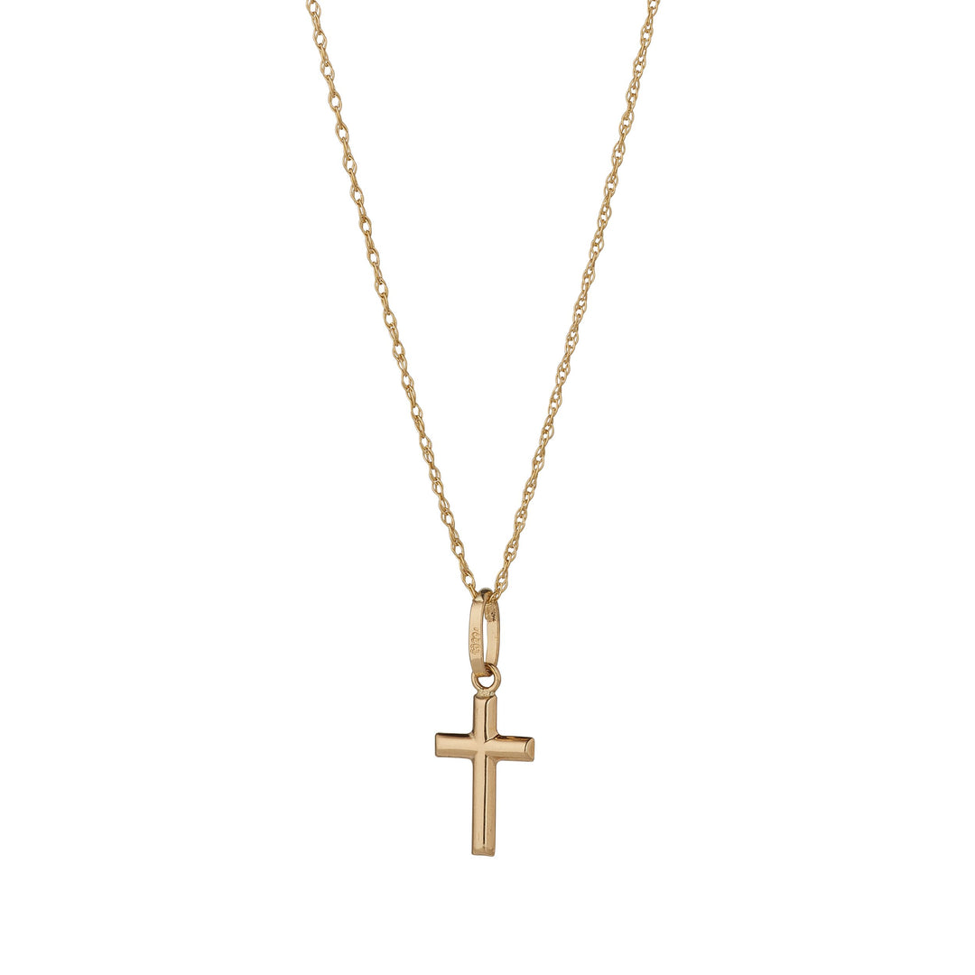 9ct gold small cross pendant on white background
