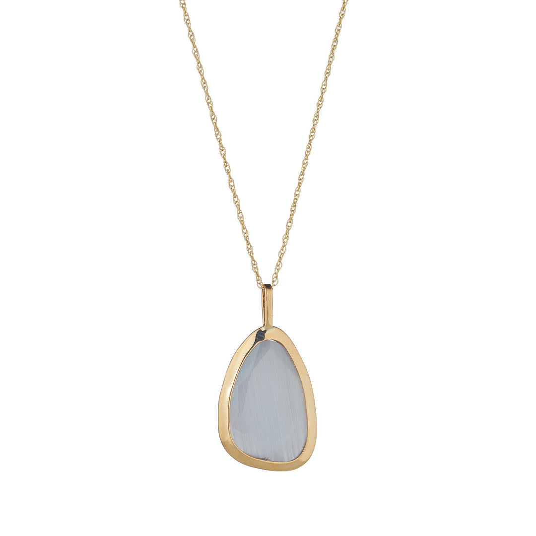 9ct gold grey cat's eye gemstone pendant on white background