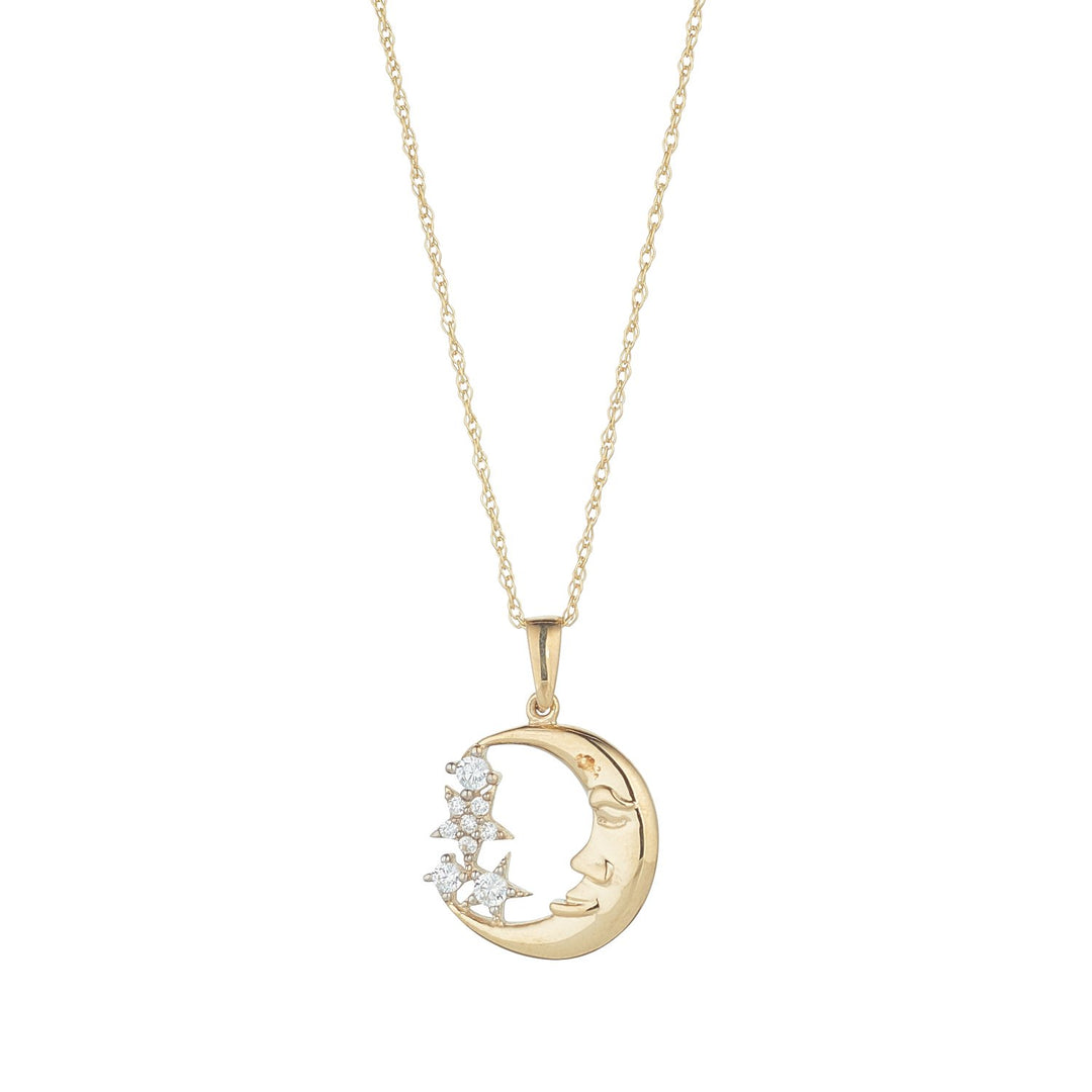 9ct gold moon man in the moon star pendant on white background