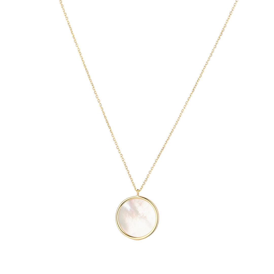 9ct gold mother of pearl disc pendant on white background