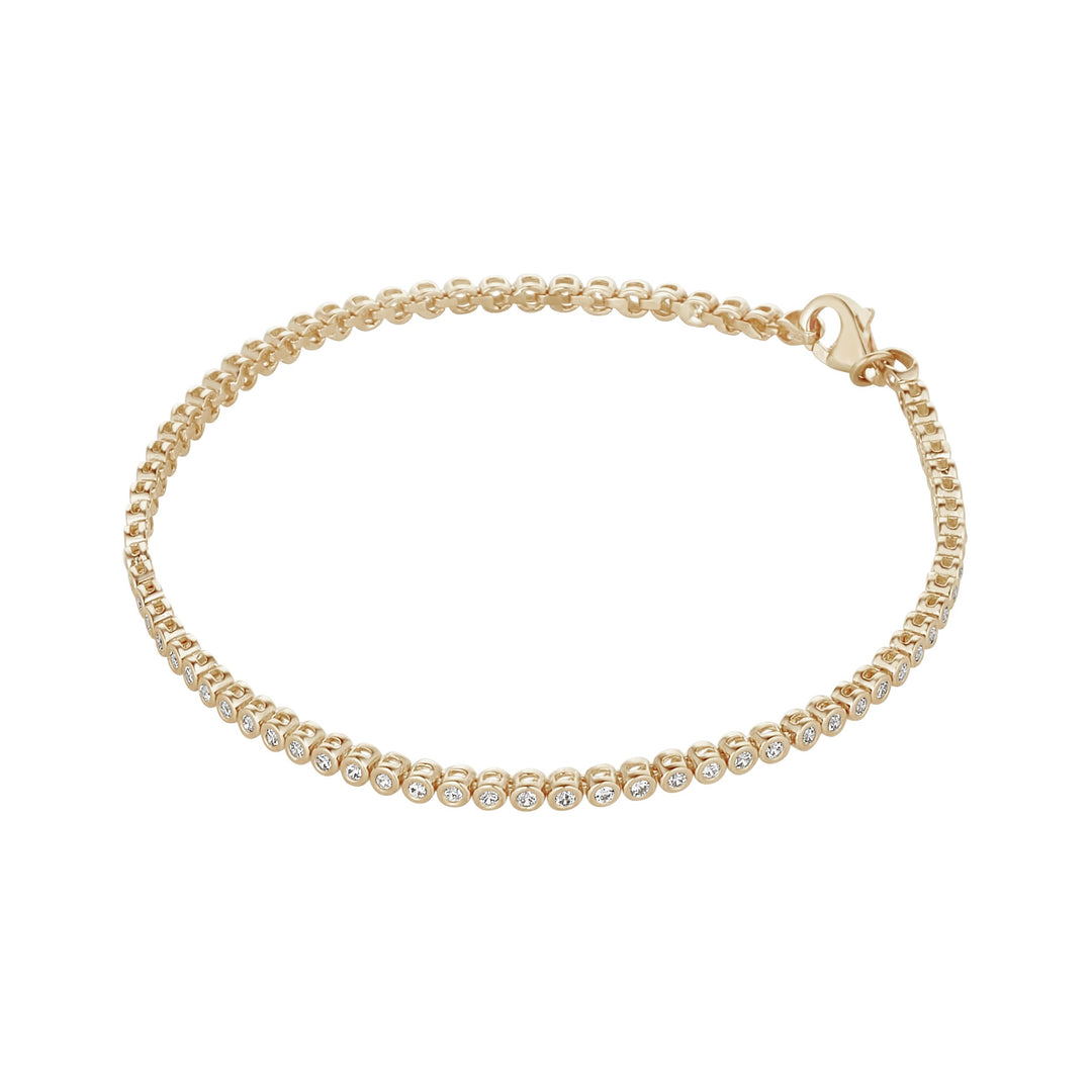 9ct gold 1mm cz rubover tennis bracelet on white background