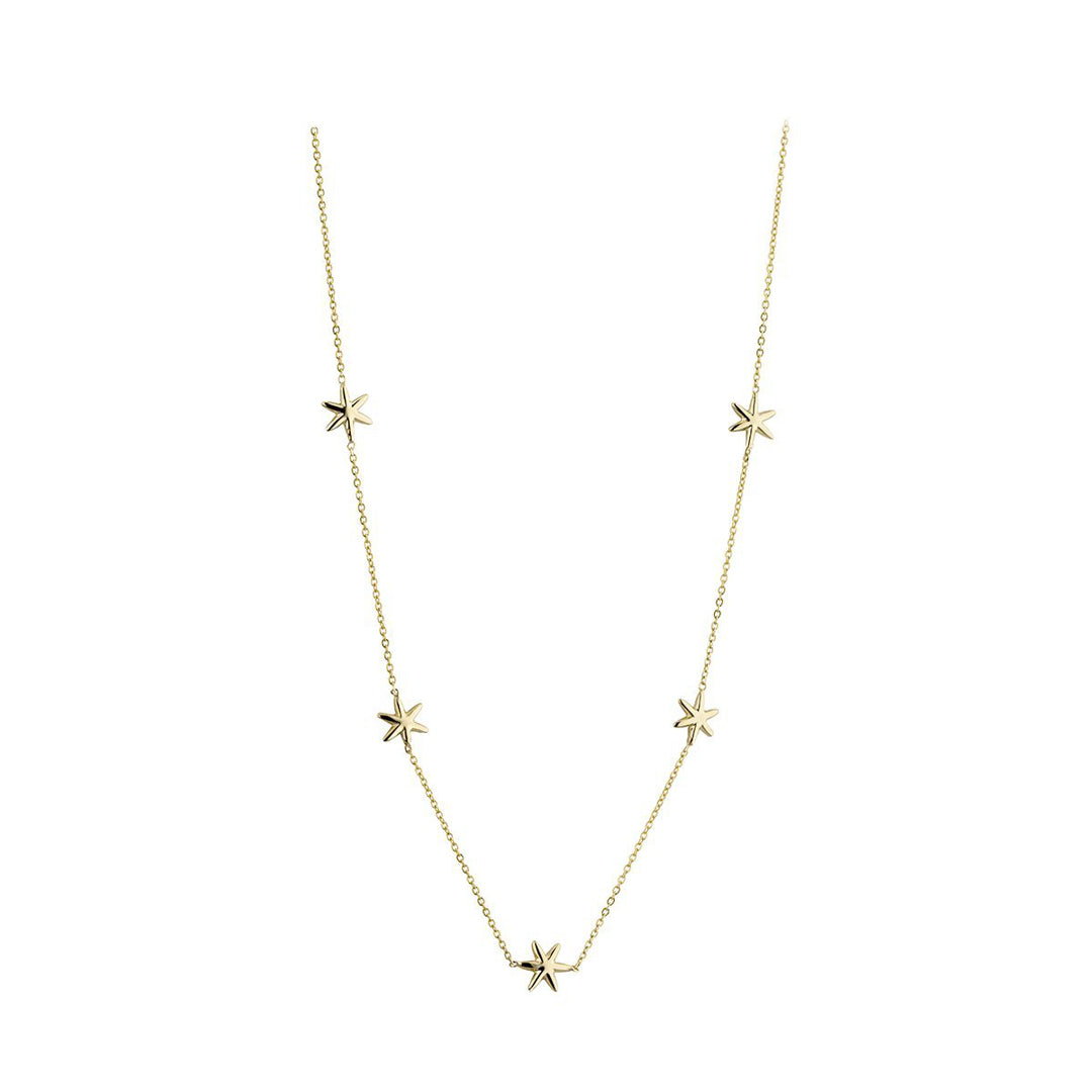 9ct gold 5 star necklace on white background