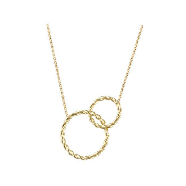 9ct gold roped interlocking circle necklace on white background