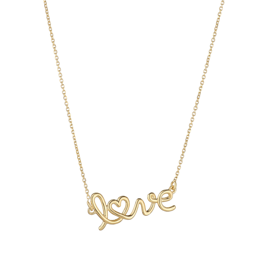 9ct gold love necklace on white background