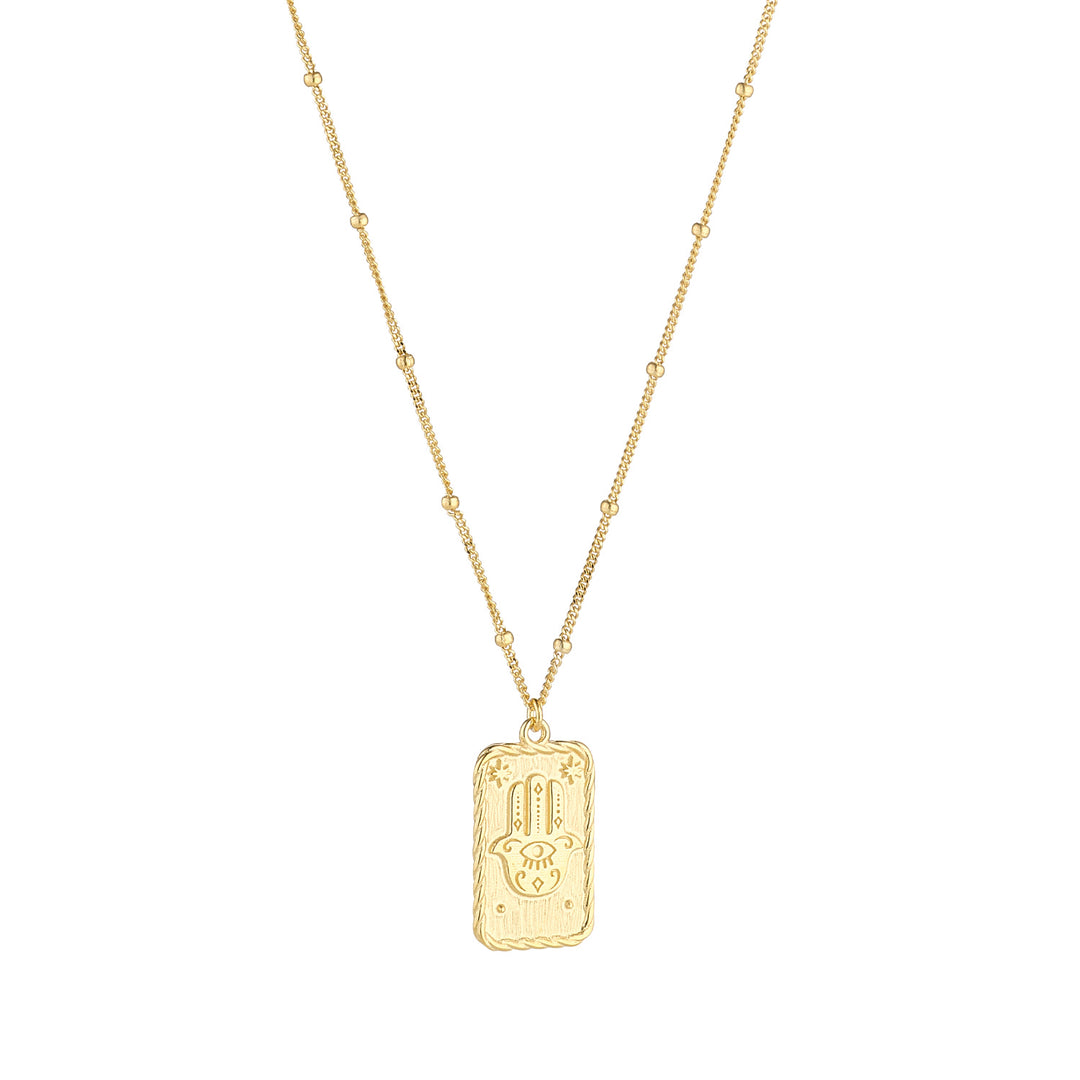 9ct gold hand of fatima tarot card pendant on white background