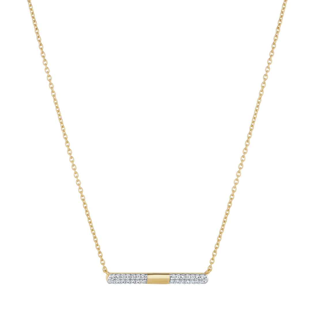 9ct gold cubic zirconia shiny bar necklet on white background