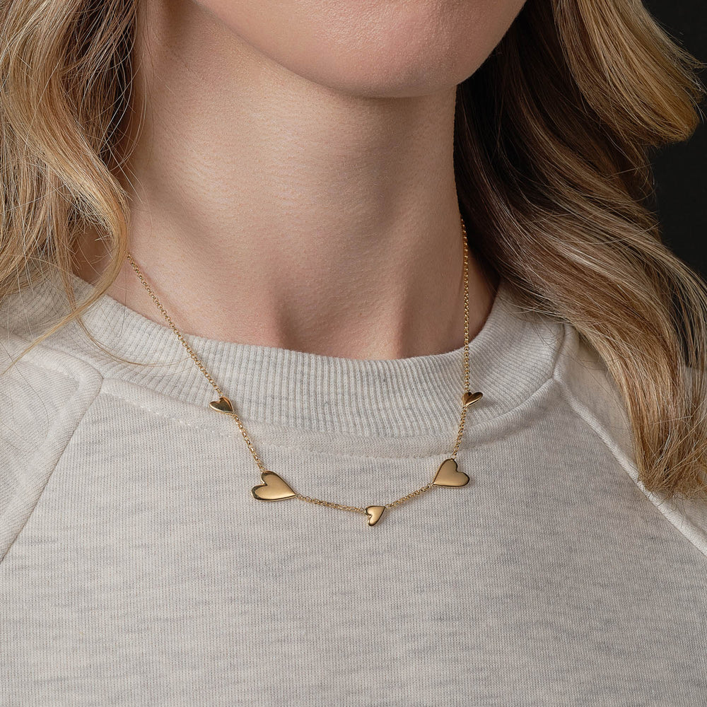 18ct Gold Plated Necklace with hearts on model