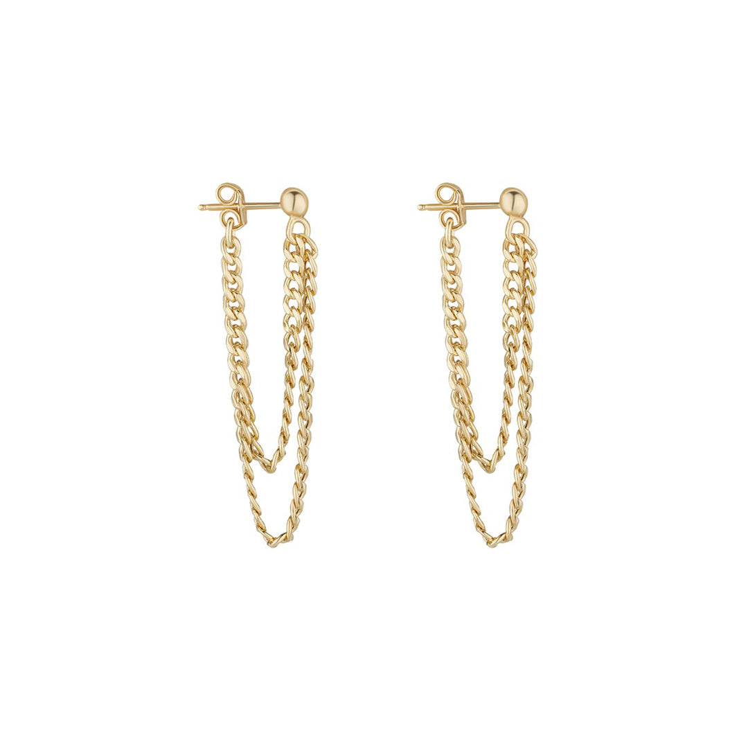 Gold Plated Curb Chain Earrings on white background