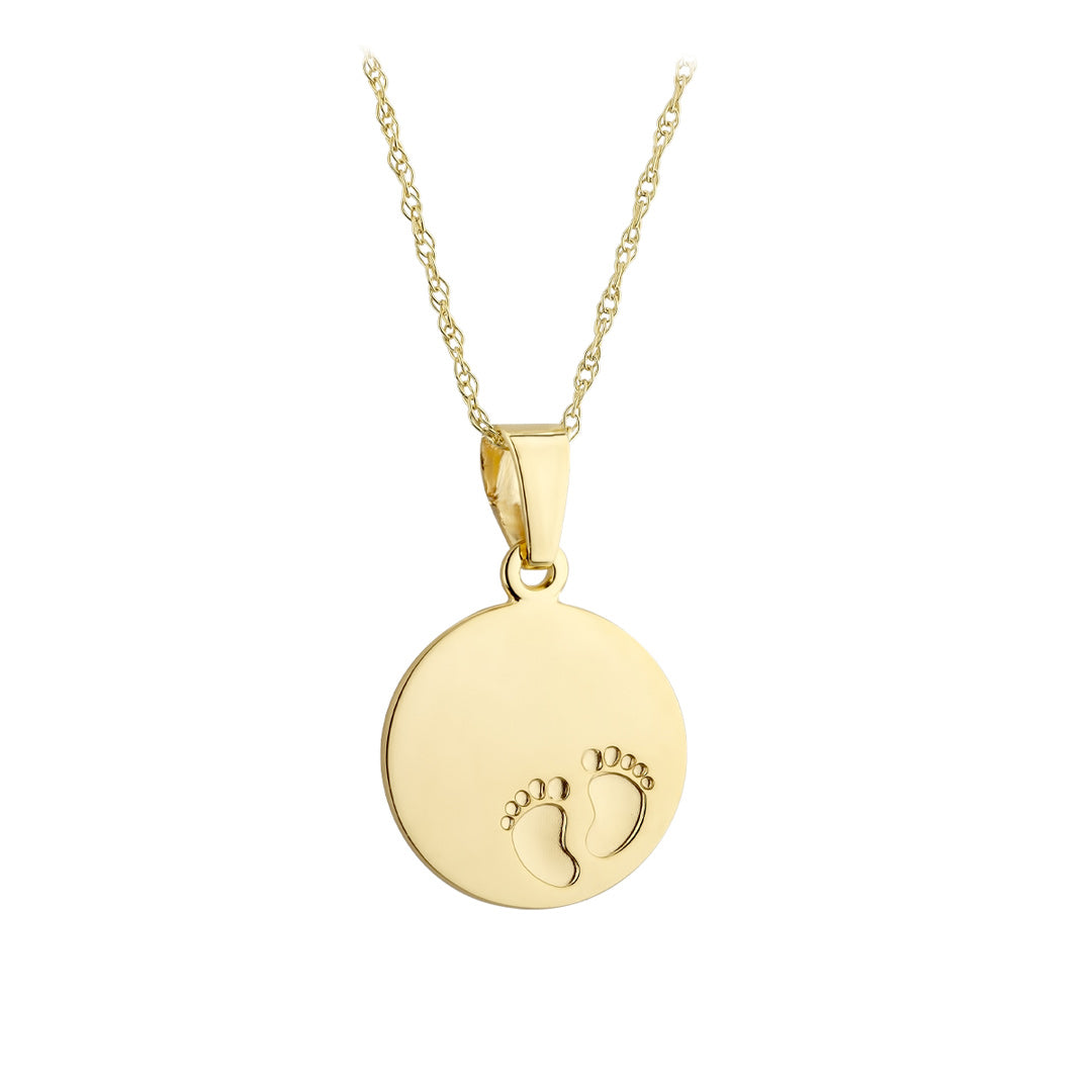 Stock image of 9ct gold baby footprint necklace from NJO Designs