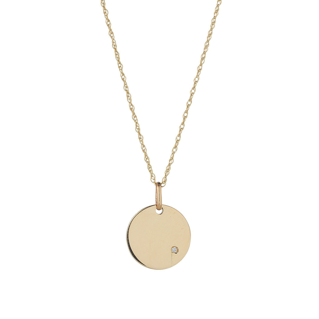 9ct gold diamond engravable disc pendant - 12mm on white background