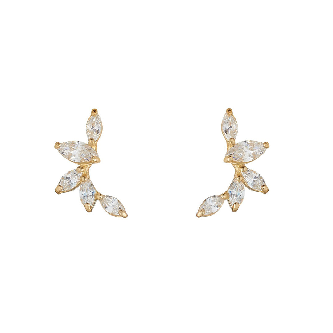 9ct gold marquis cluster climber earrings on white background