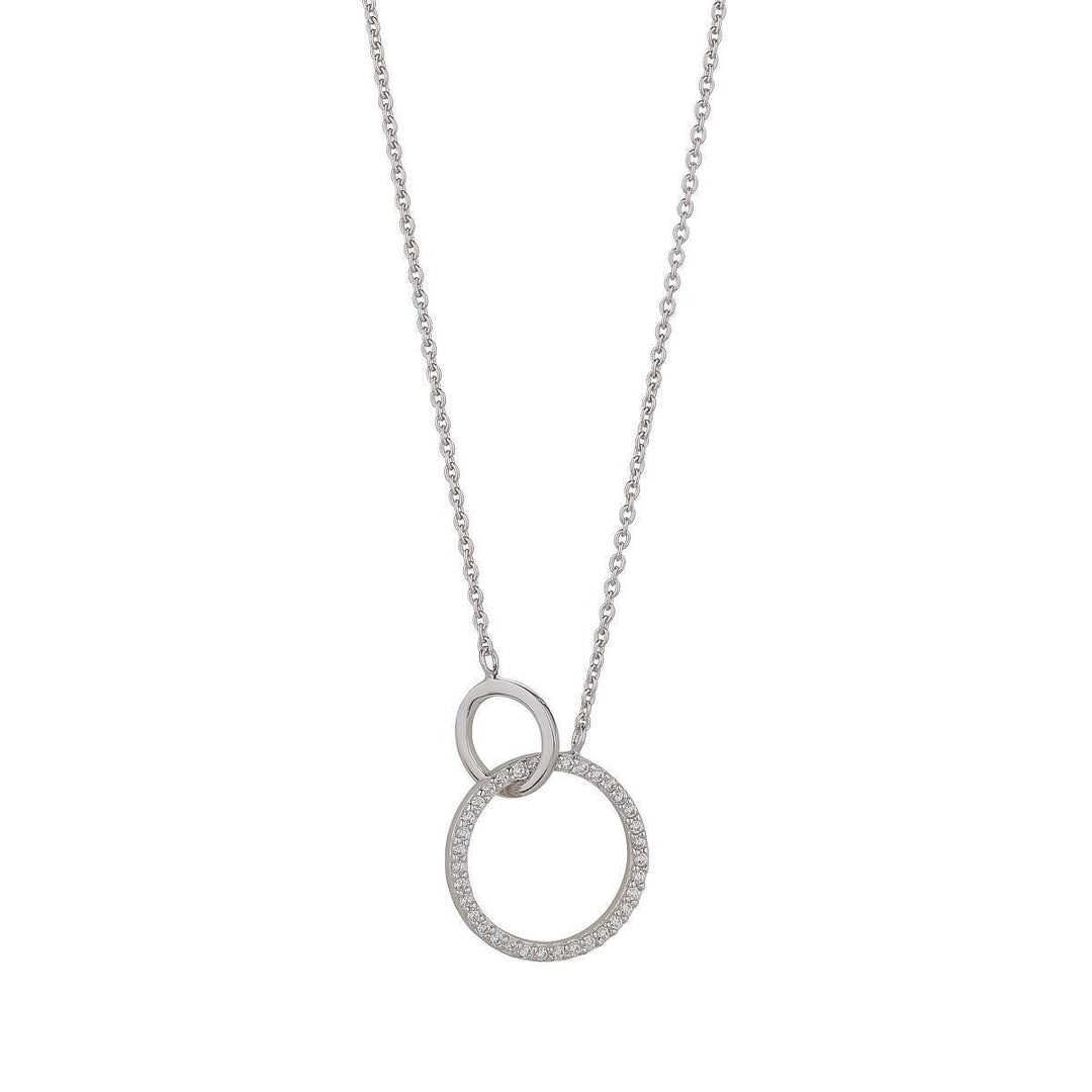Interlocking Circle Necklace in silver on white background