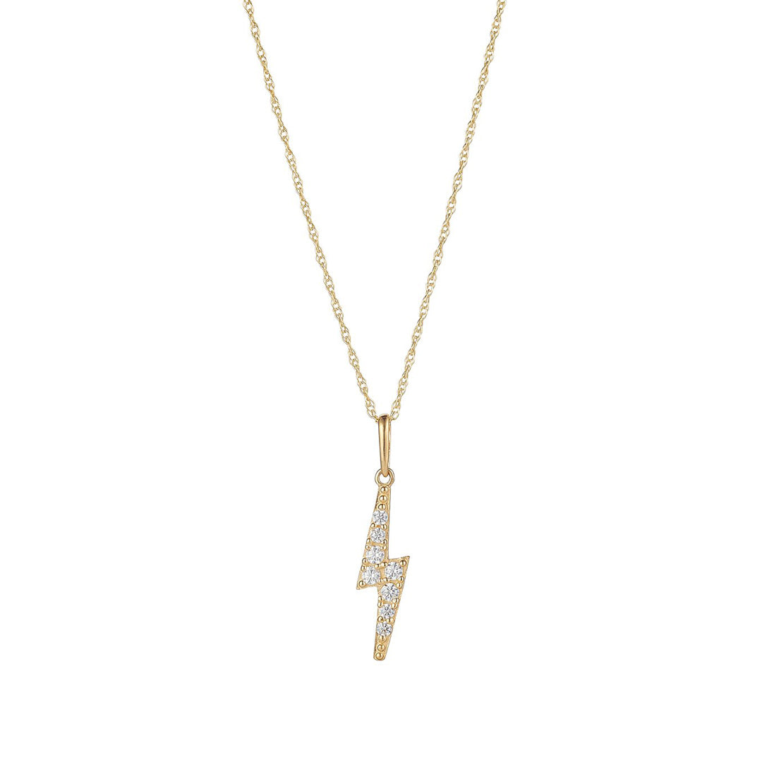 9ct gold lightning bolt pendant on white background