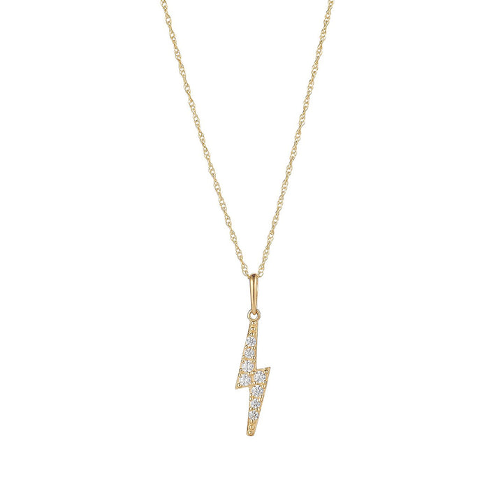 9ct gold lightning bolt pendant on white background