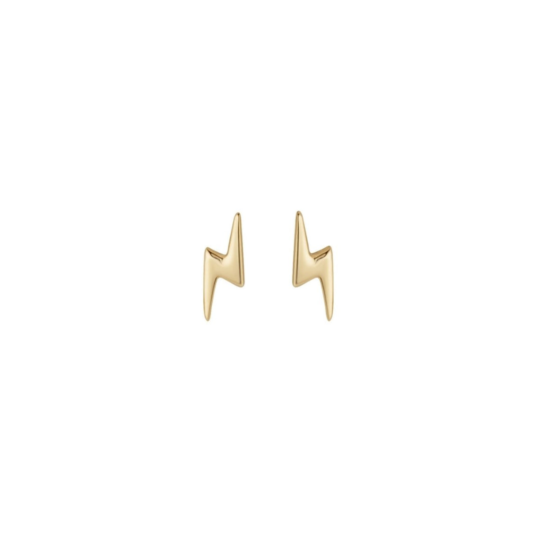 9ct gold lightening bolt stud earring on white background